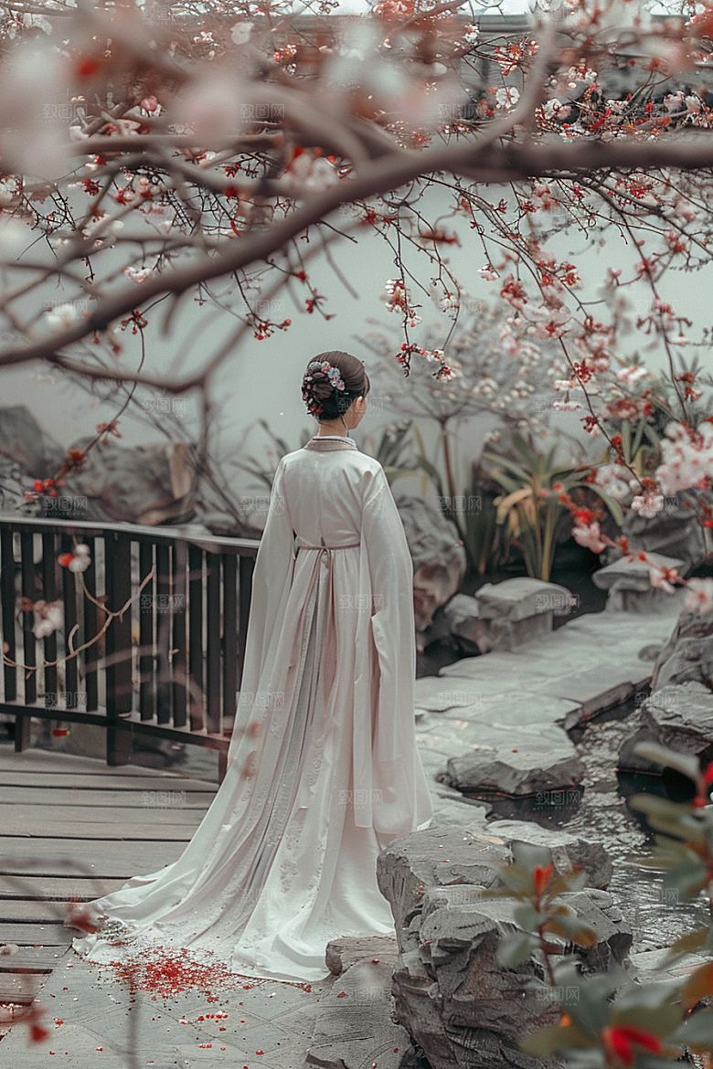 花卉汉服人物中式人像摄影图