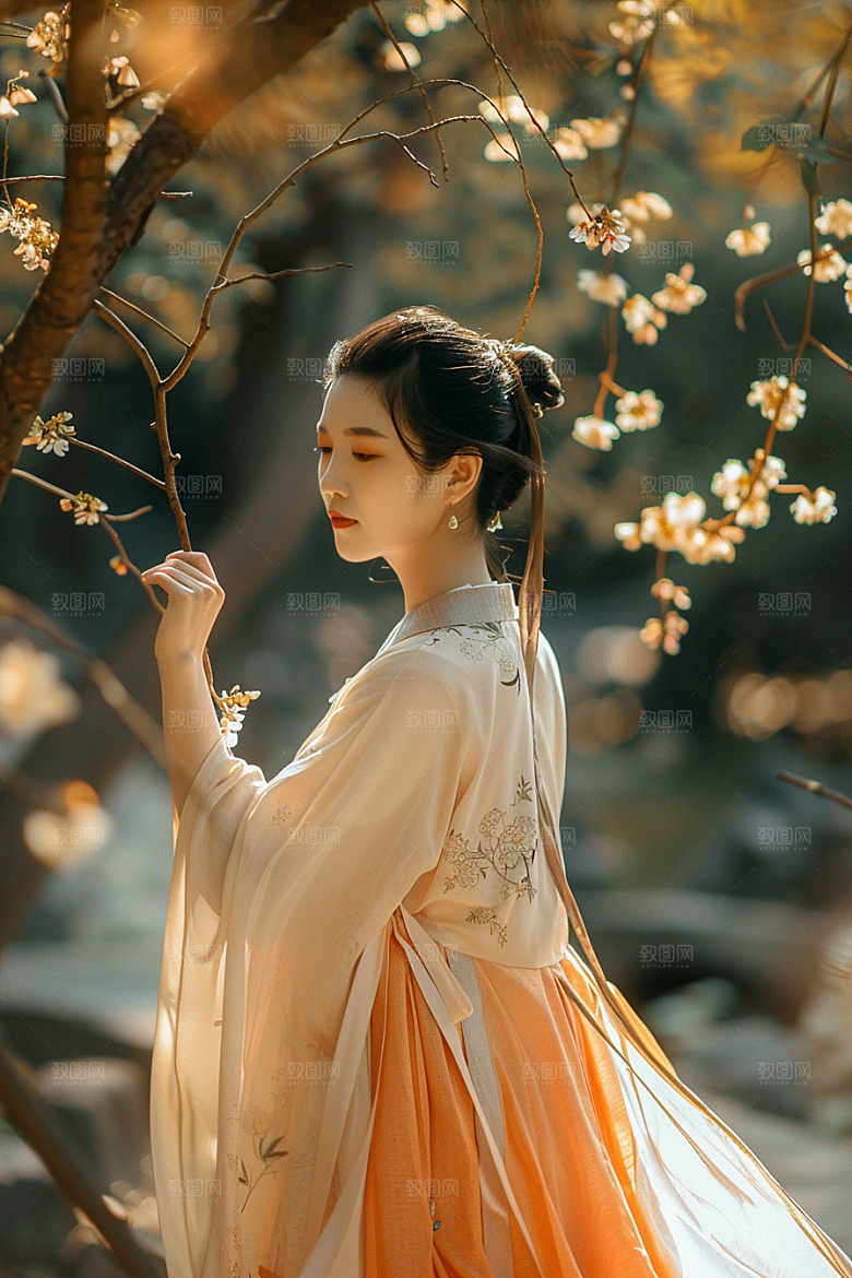 花卉汉服人物高清写真摄影图