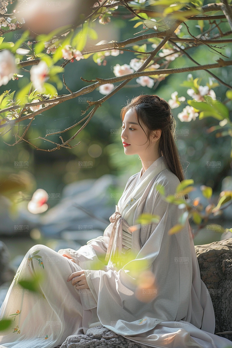 花卉汉服人物中国风高清摄影图