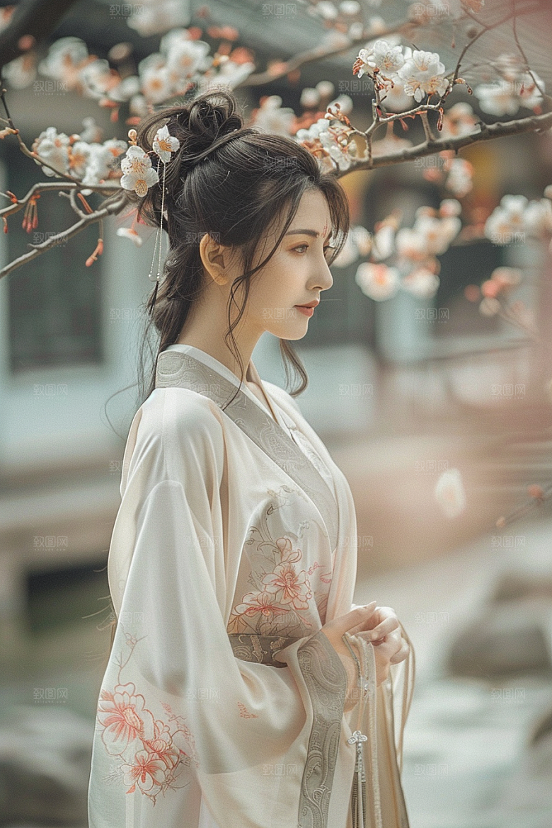 花卉汉服人物美女中国风摄影图