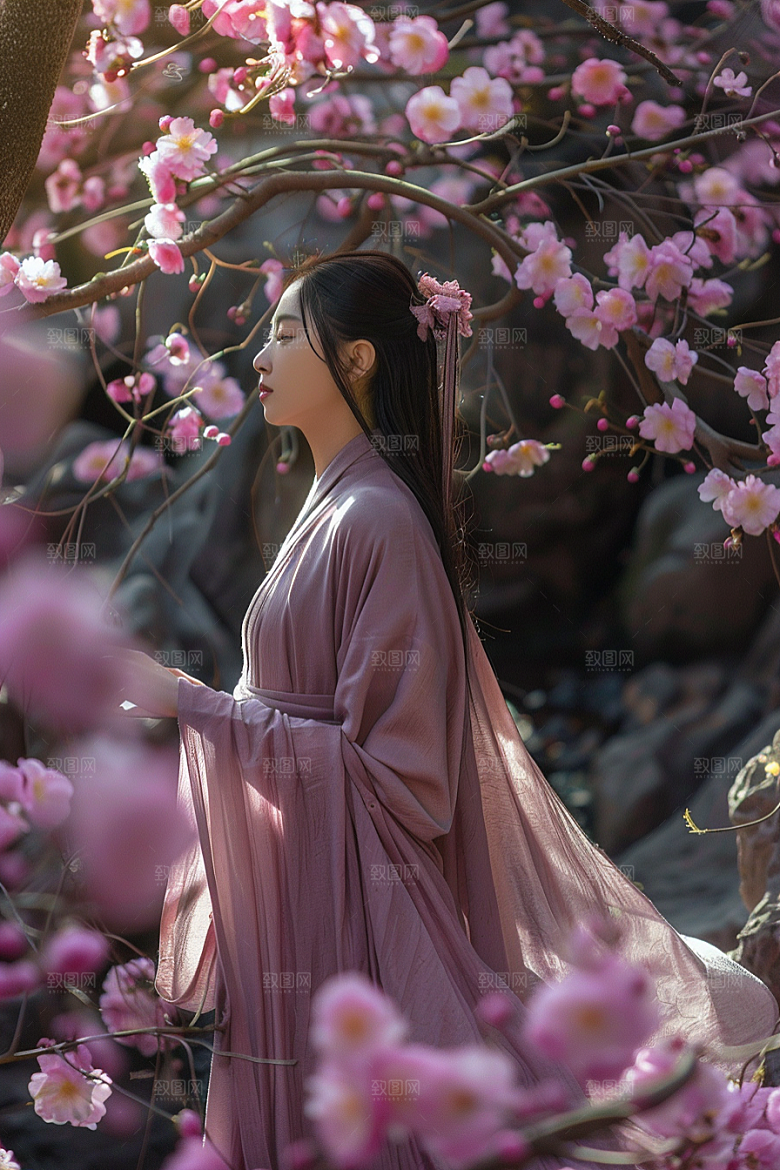 花卉汉服人物唯美美景摄影图