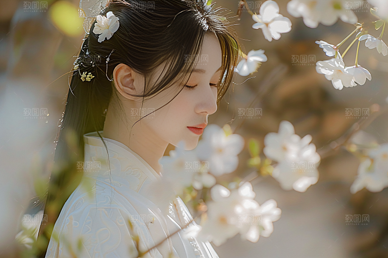 花卉汉服人物中国风古风摄影图