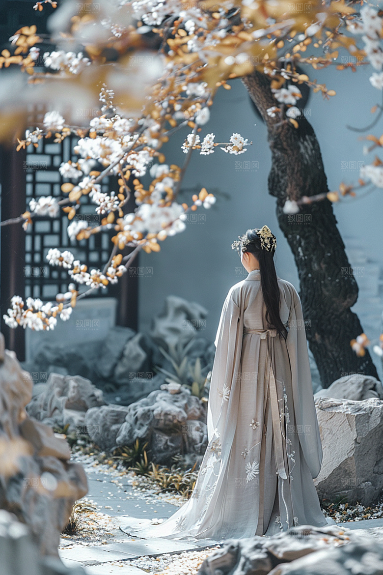 花卉汉服人物古风浪漫摄影图
