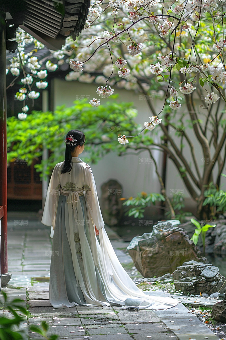 花卉汉服人物美景古风摄影图
