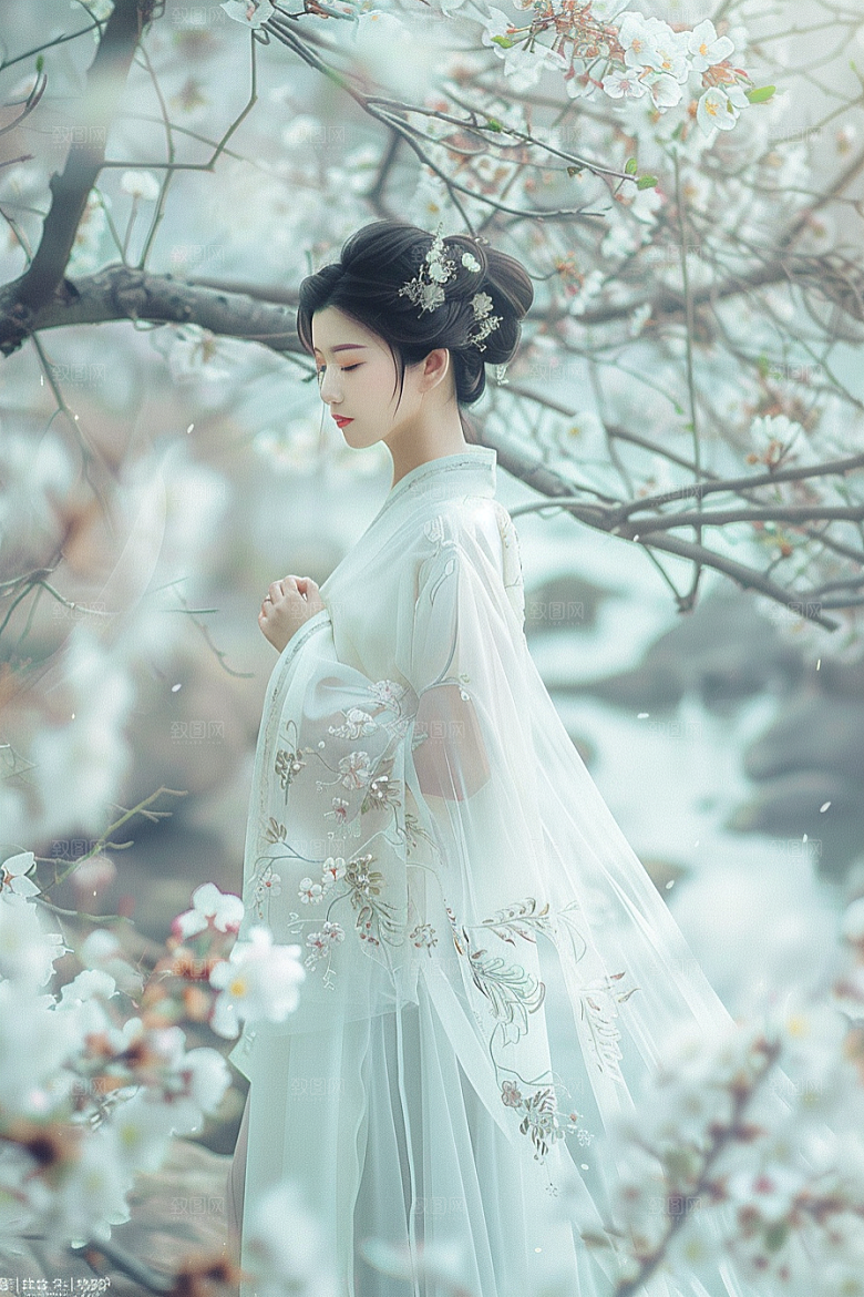 花卉汉服人物中国风人像摄影图