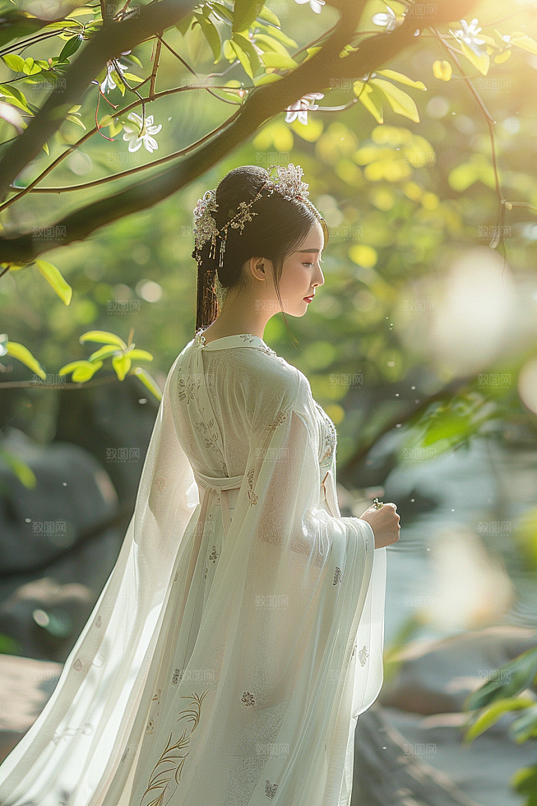 花卉汉服人物写真美女摄影图