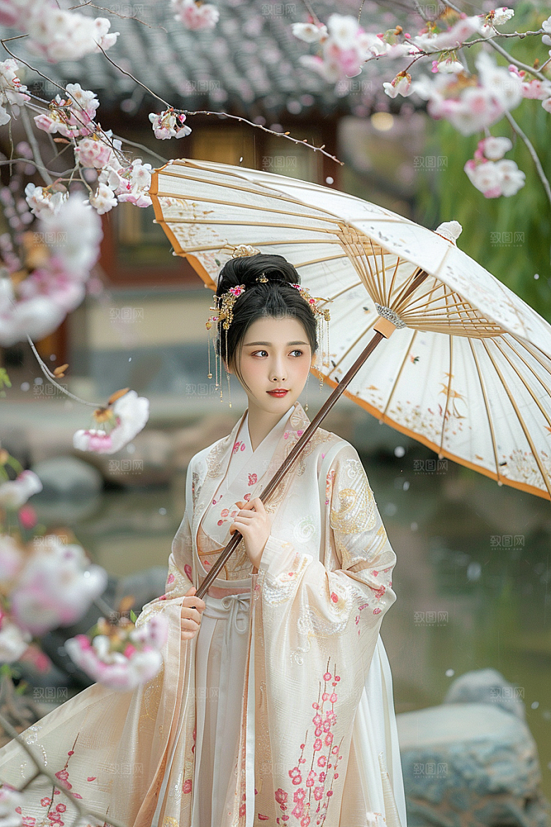 花卉汉服人物高清写真摄影图