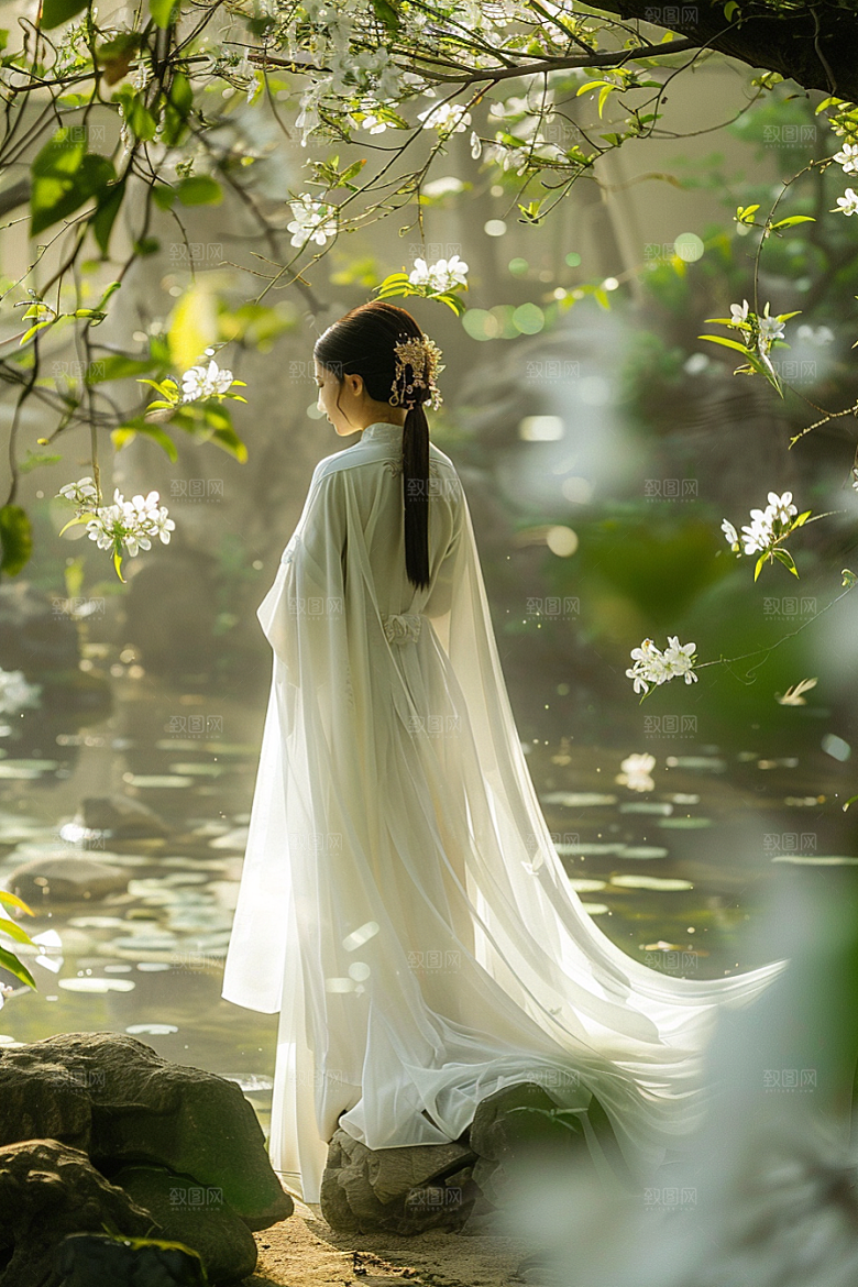 花卉汉服人物古风中国风摄影图