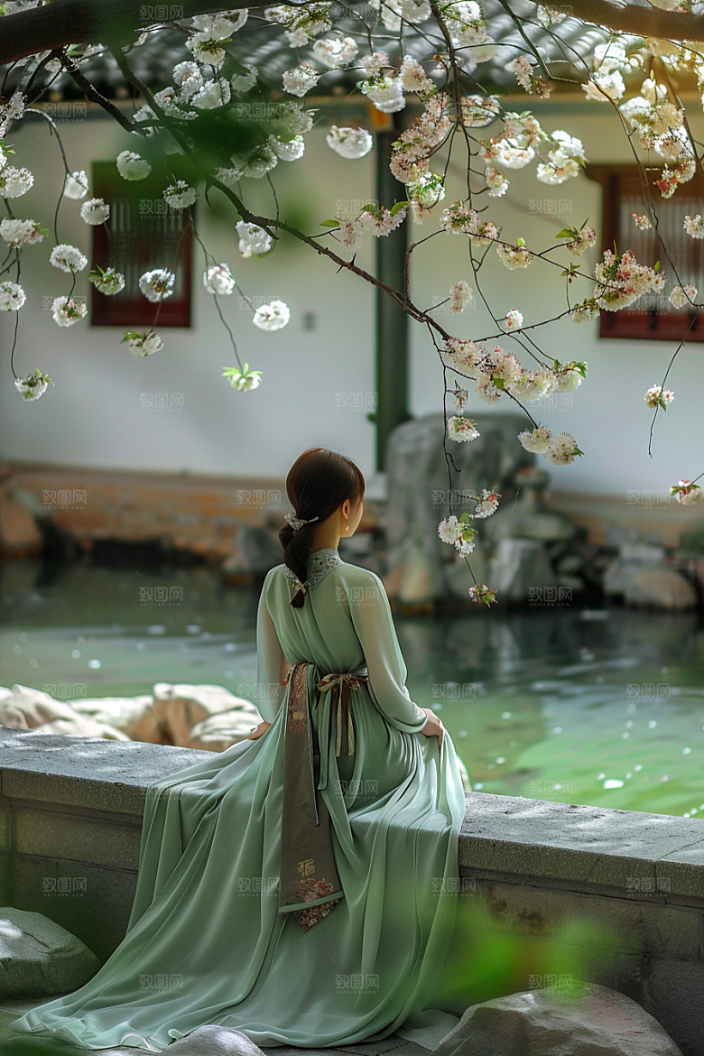 花卉汉服人物美女中国风摄影图
