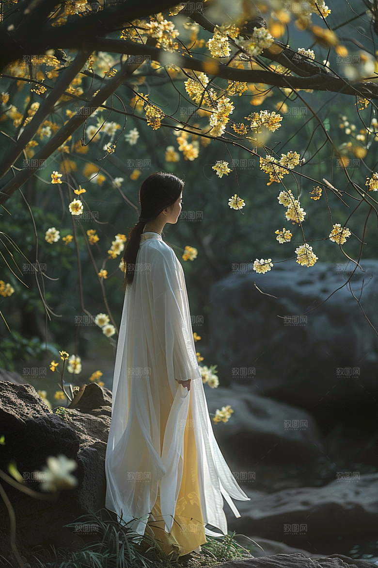 花卉汉服人物浪漫美女摄影图