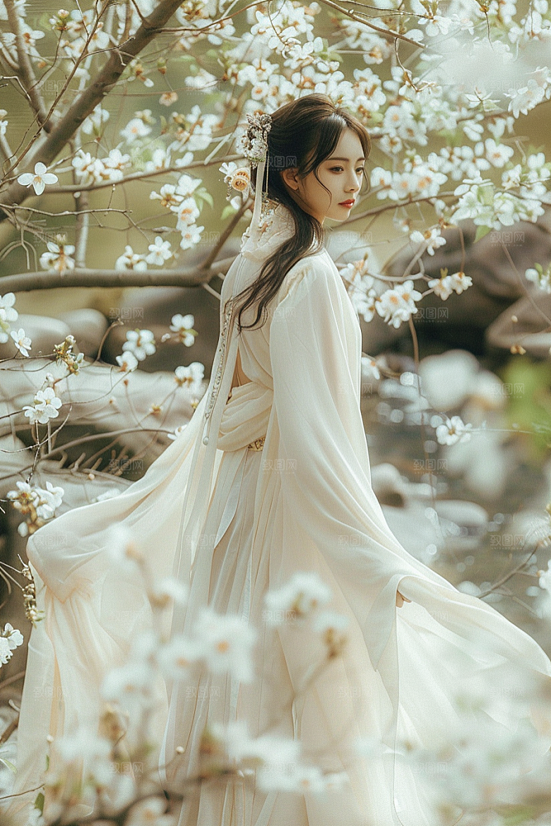 花卉汉服人物中国风唯美摄影图