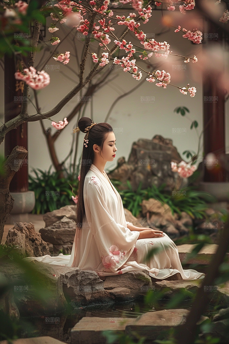 花卉汉服人物浪漫中国风摄影图