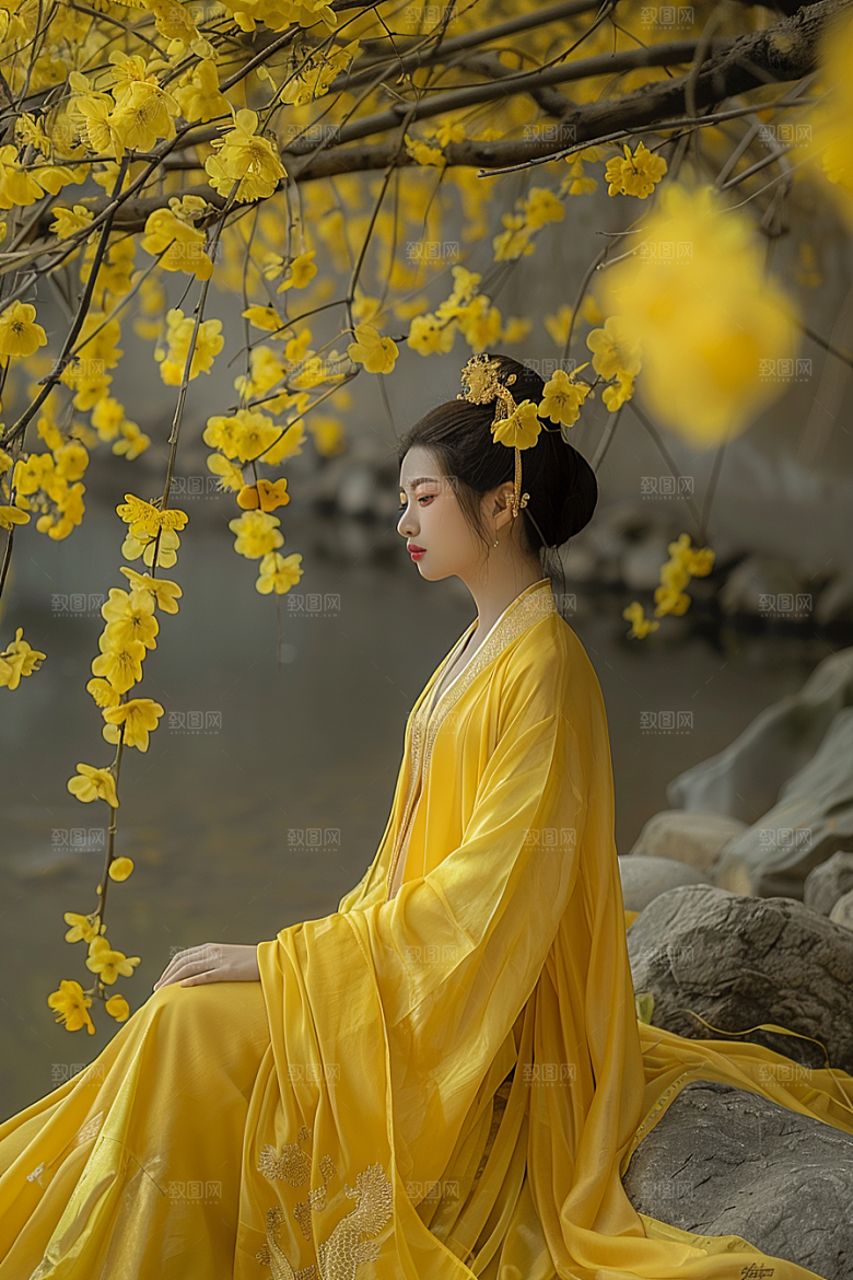 花卉汉服人物美女中国风摄影图
