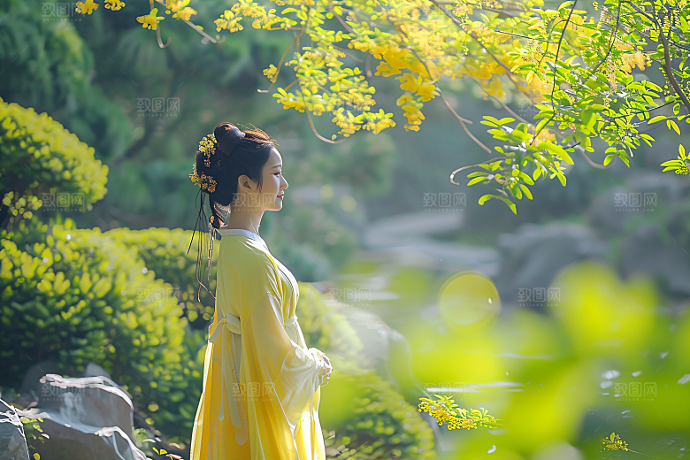 花卉汉服人物美女中式摄影图