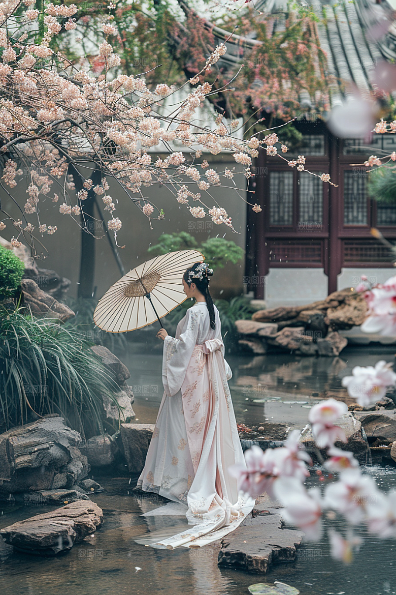 花卉汉服人物中国风浪漫摄影图