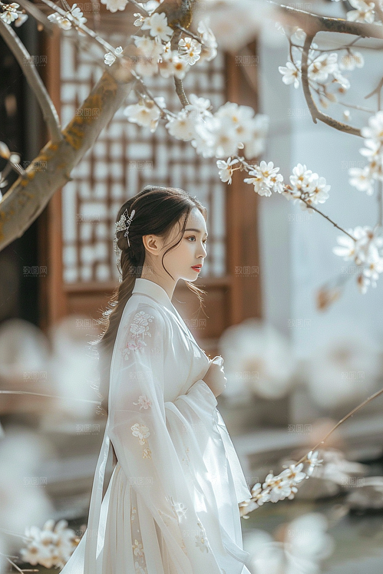 花卉汉服人物古风中式摄影图
