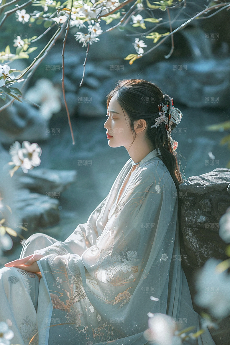 花卉汉服人物中国风古风摄影图