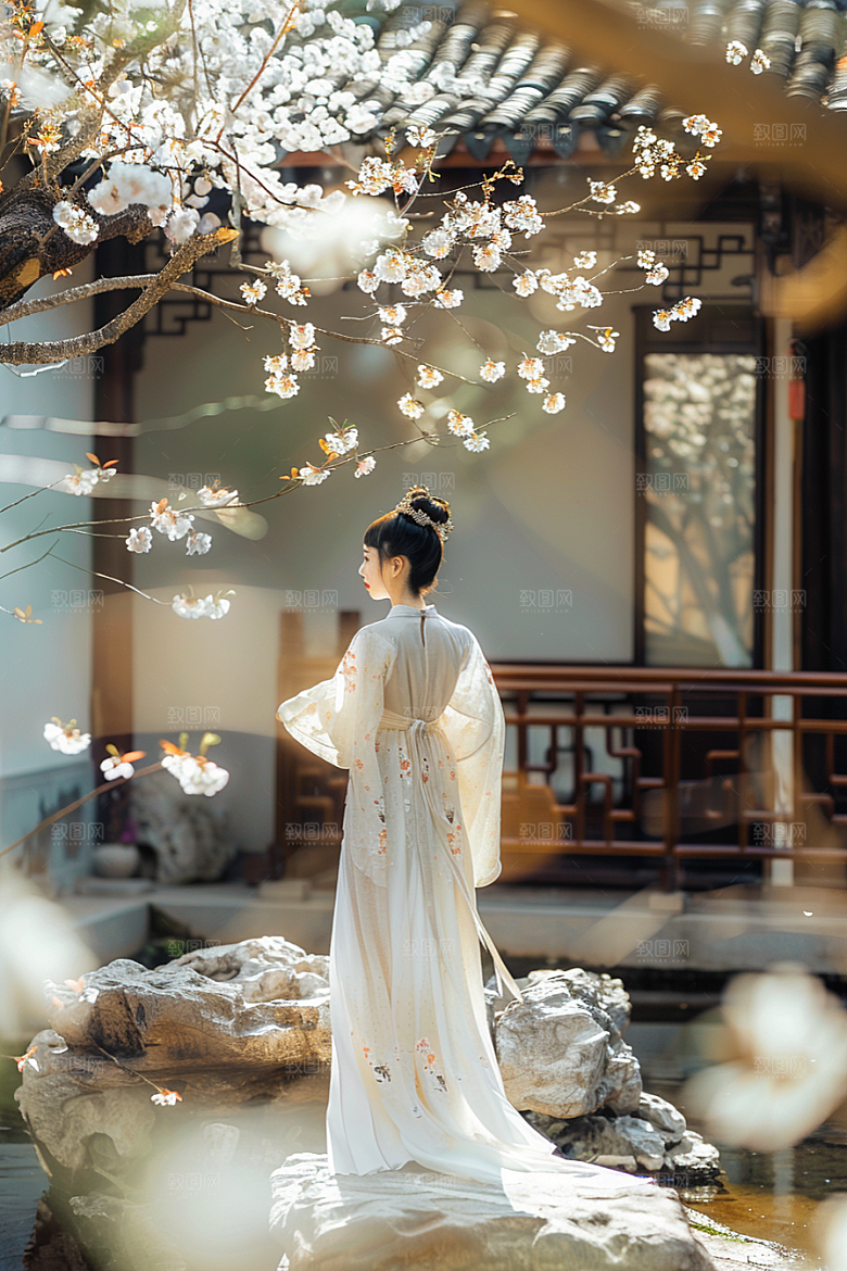 花卉汉服人物唯美人像摄影图