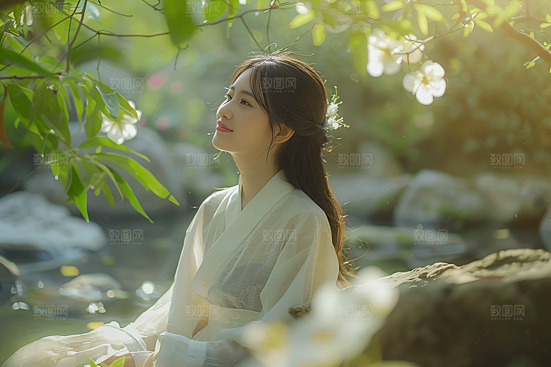 花卉汉服人物写真古风摄影图