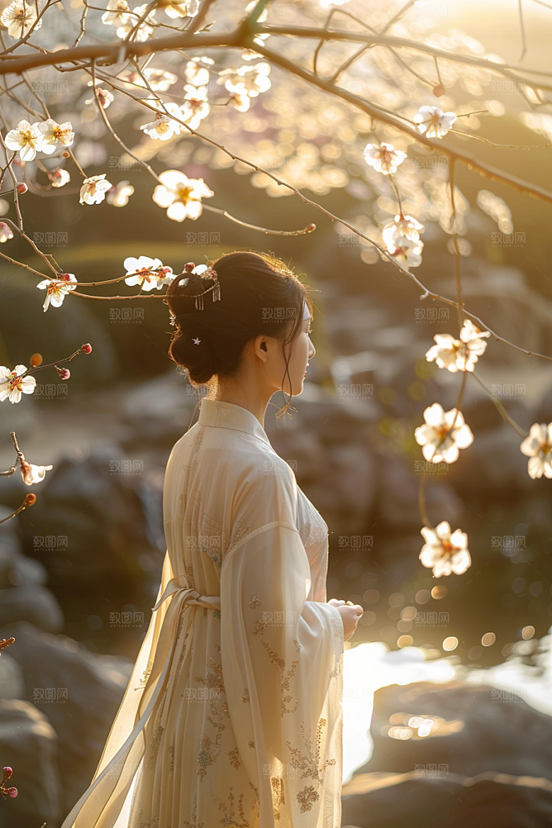花卉汉服人物浪漫唯美摄影图