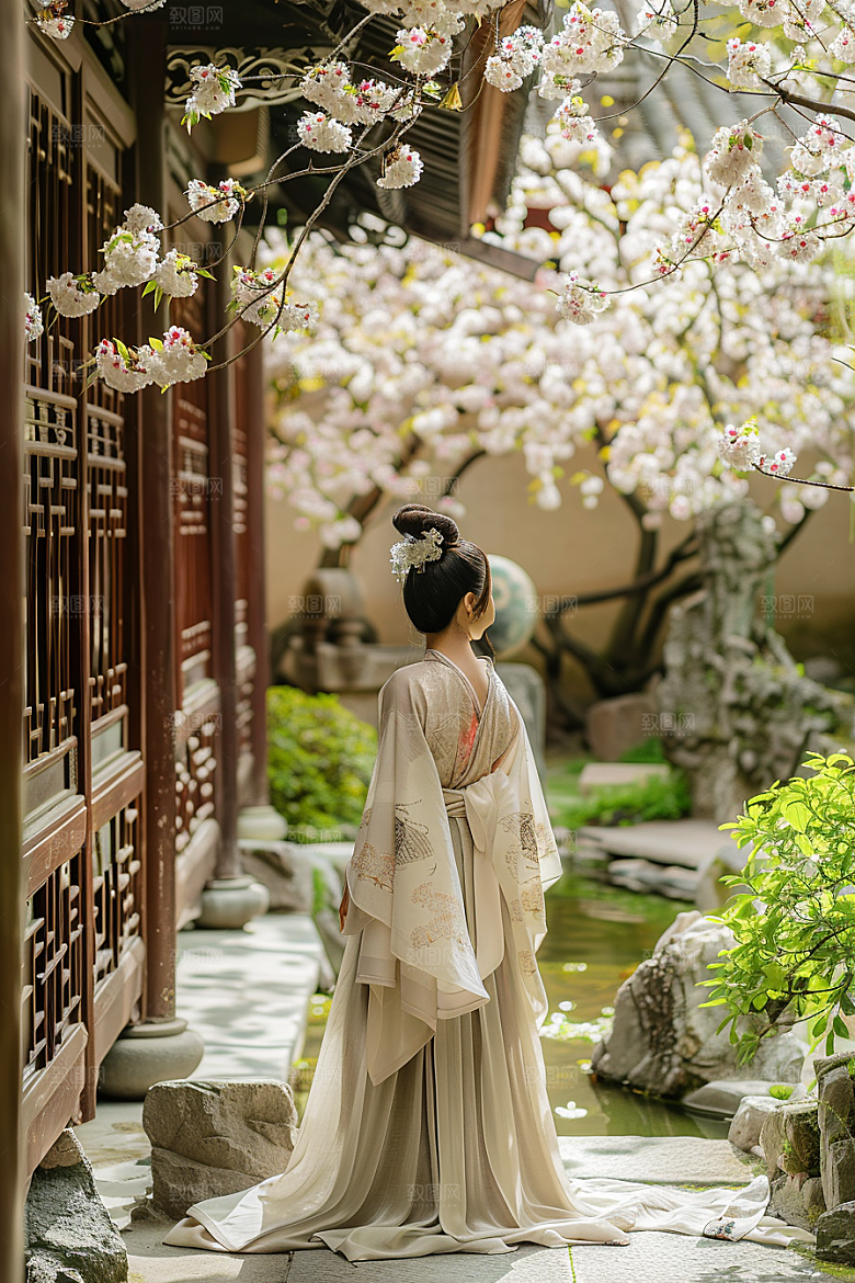 花卉汉服人物美景唯美摄影图