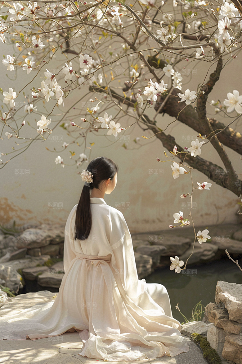 花卉汉服人物唯美写真摄影图