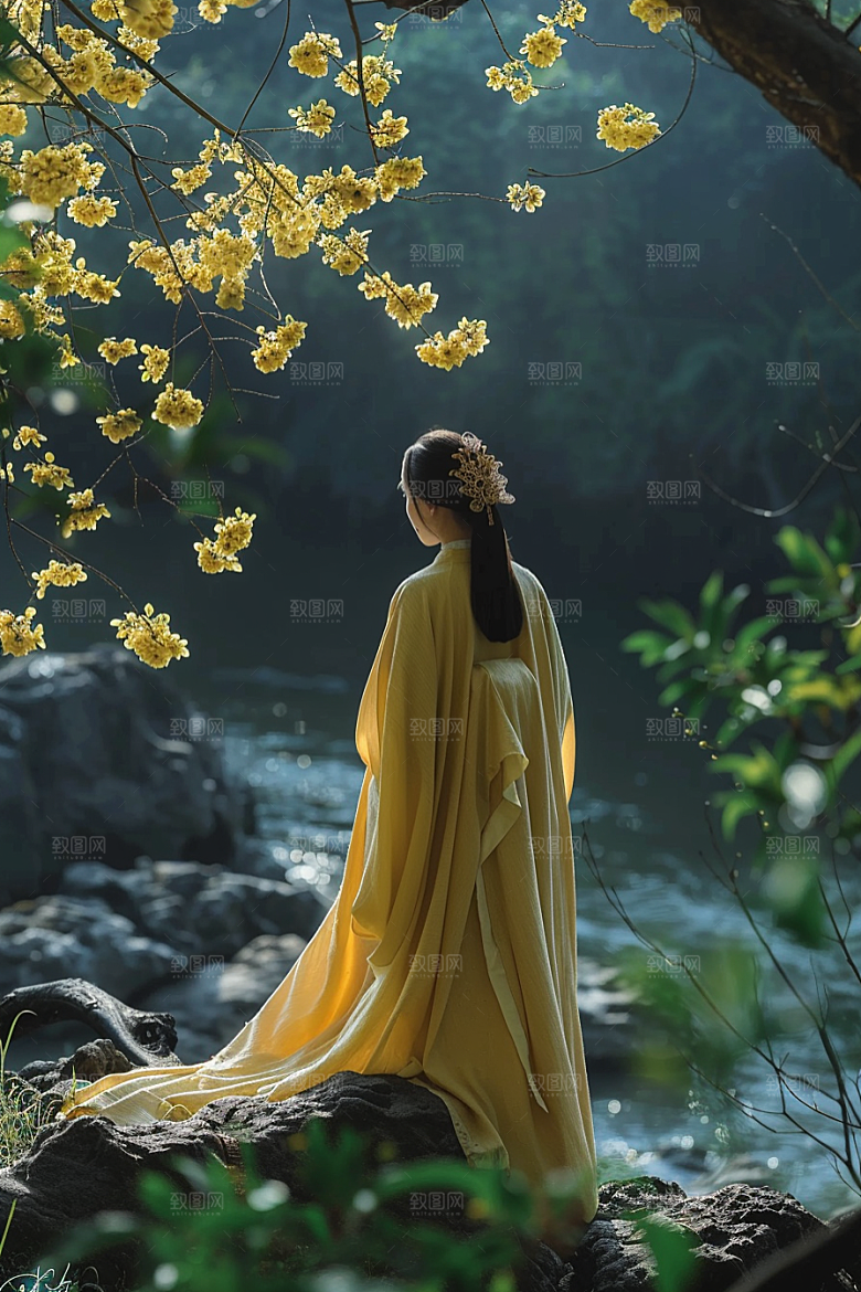 花卉汉服人物浪漫中式摄影图