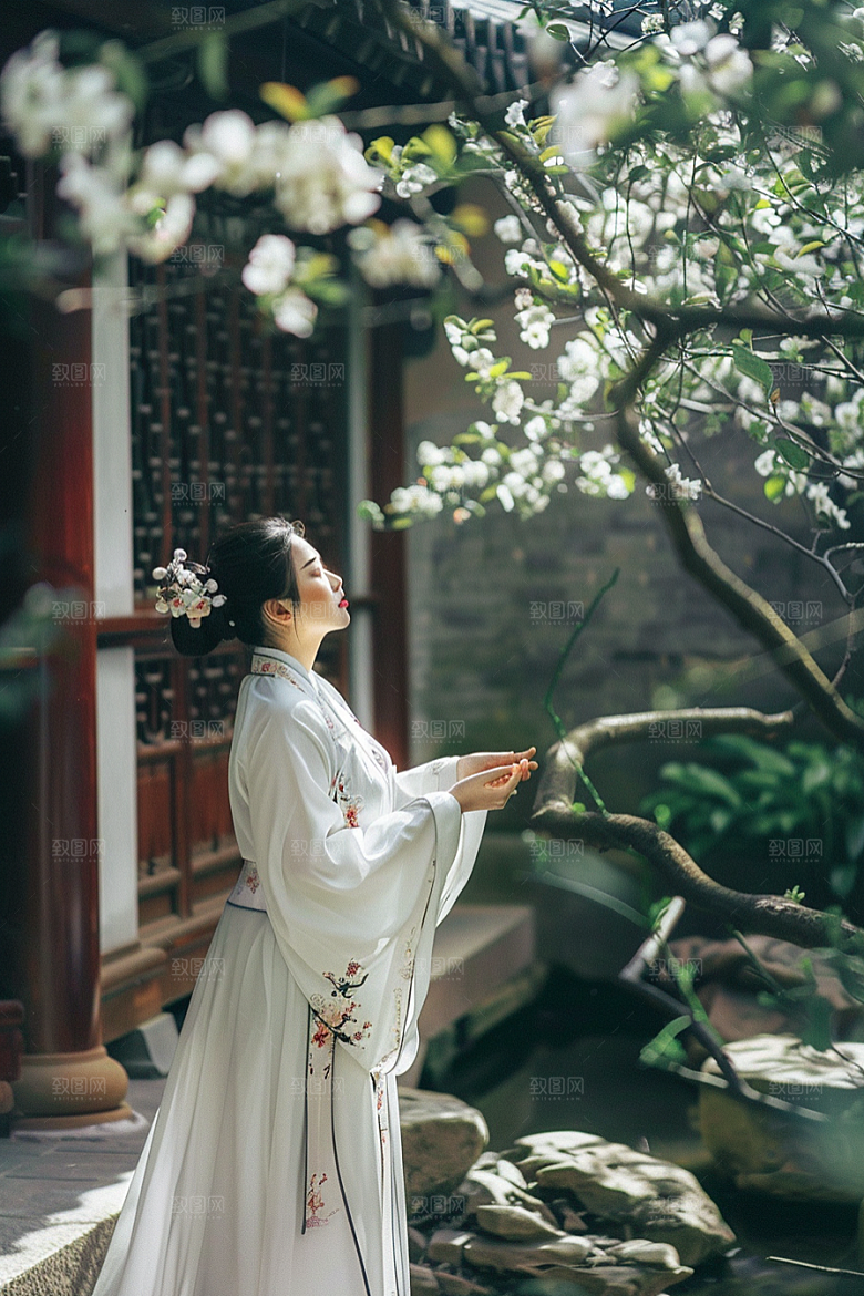 花卉汉服人物美景唯美摄影图
