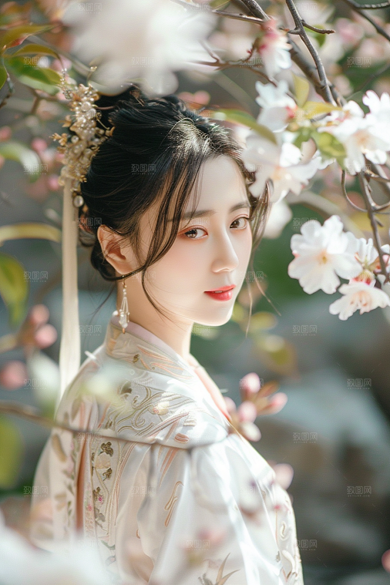 花卉汉服人物古风美女摄影图