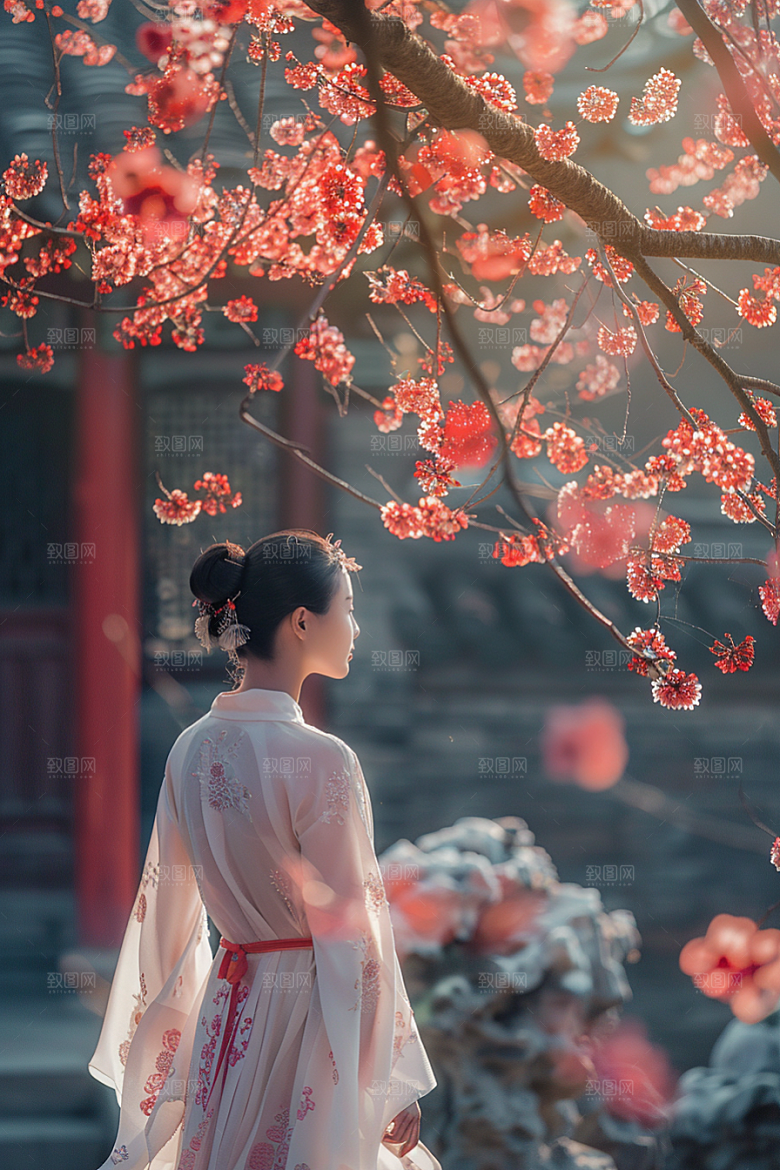 花卉汉服人物人像中式摄影图