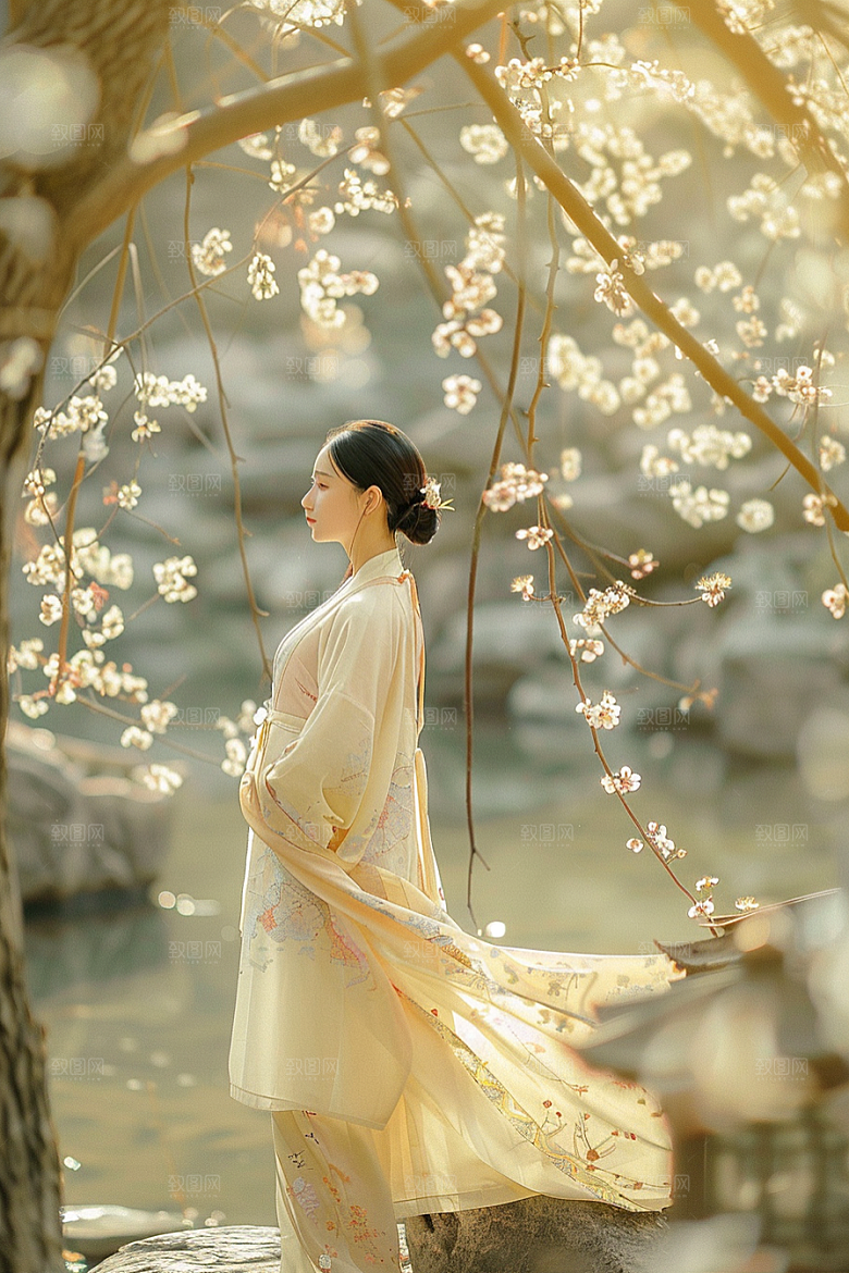 花卉汉服人物美景唯美摄影图