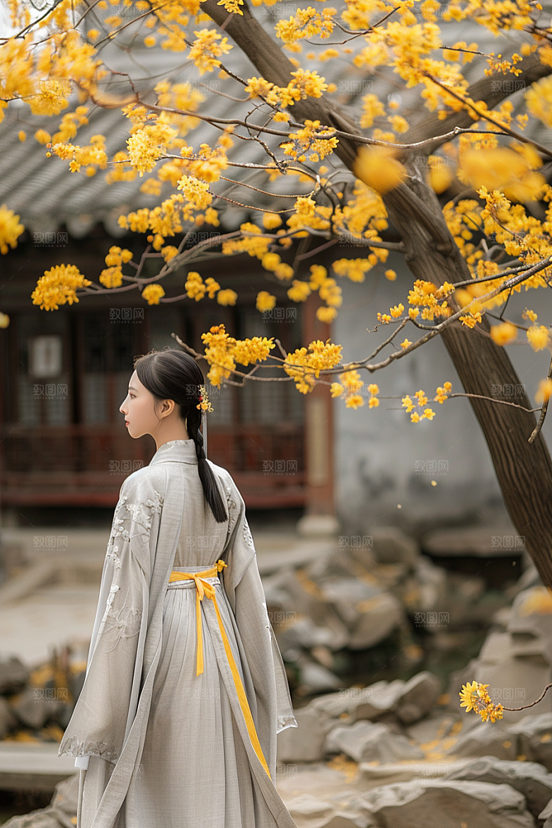 花卉汉服人物高清唯美摄影图