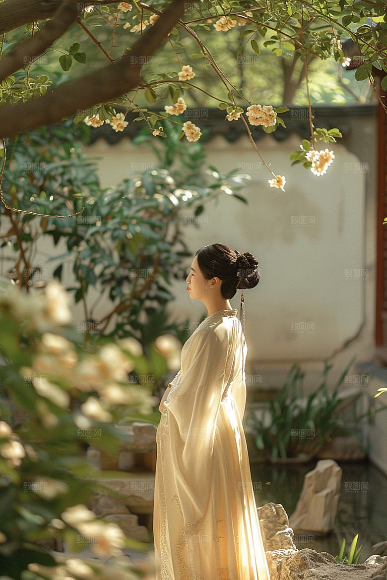 花卉汉服人物写真花丛摄影图