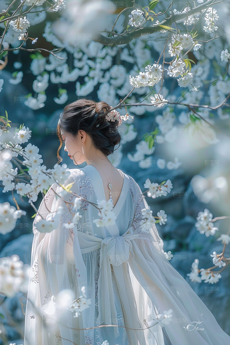 花卉汉服人物人像中国风摄影图