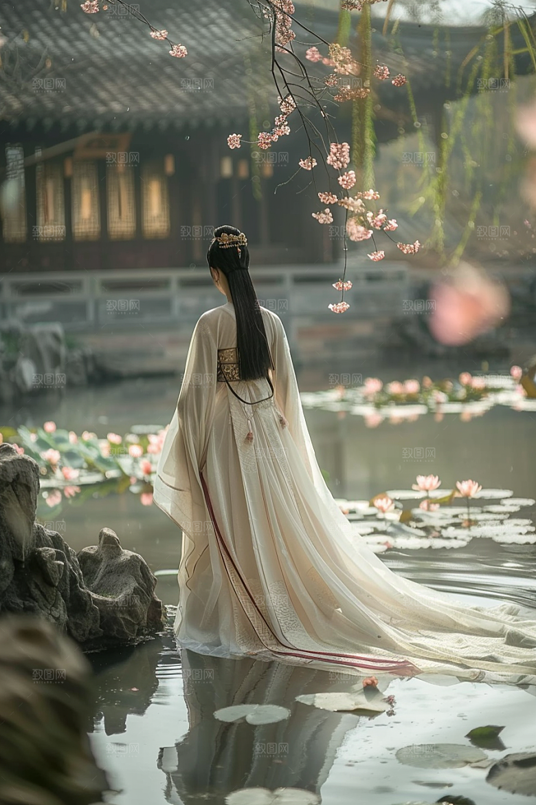 花卉汉服人物中式浪漫摄影图
