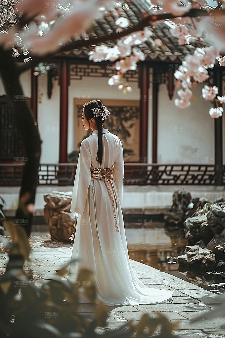 花卉汉服人物写真美景摄影图