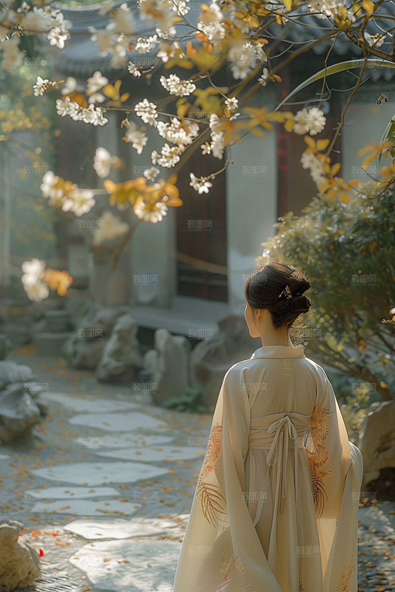 花卉汉服人物古风唯美摄影图