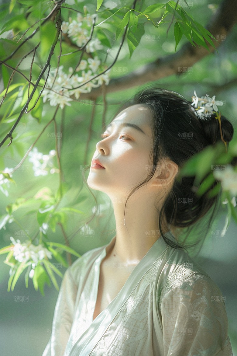 花卉汉服人物园林美女摄影图