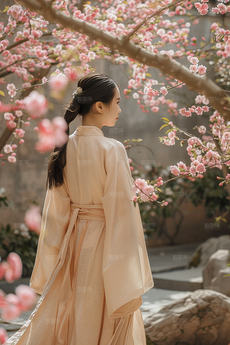 花卉汉服人物中国风美景摄影图