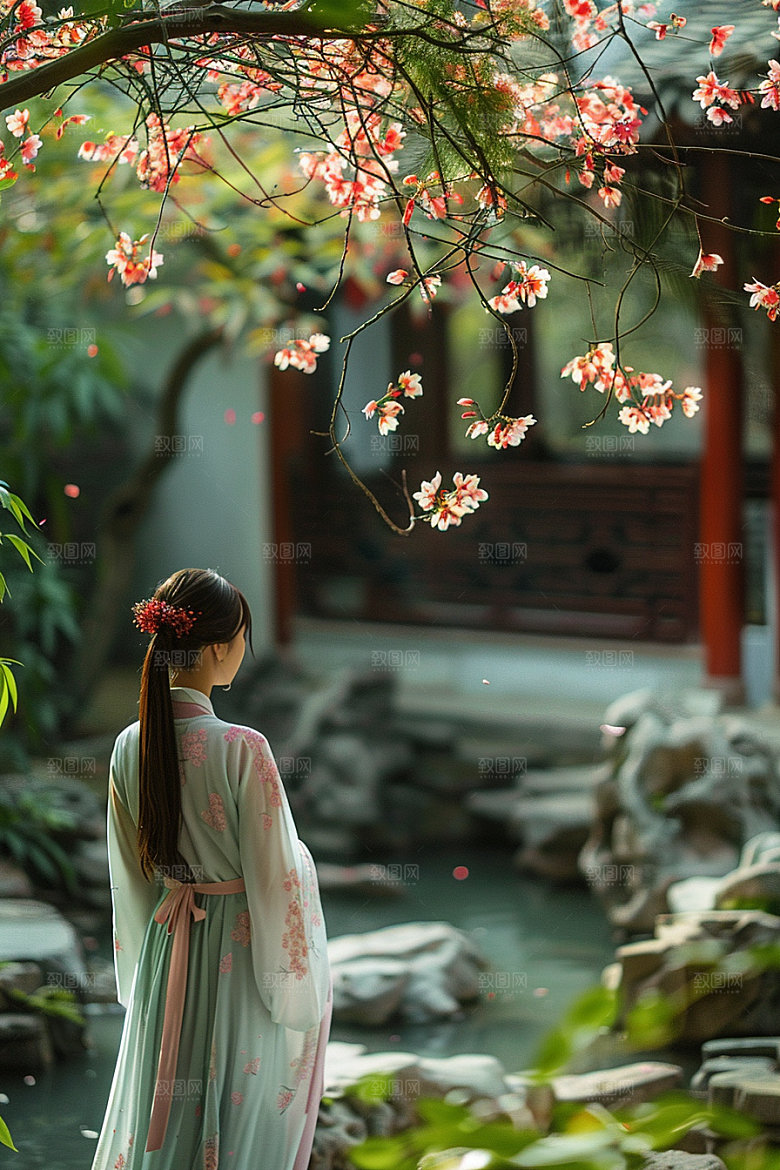 花卉汉服人物中国风高清摄影图
