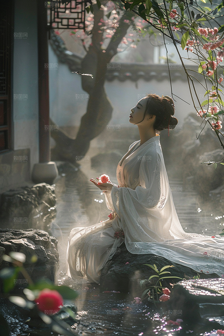花卉汉服人物中式美女摄影图