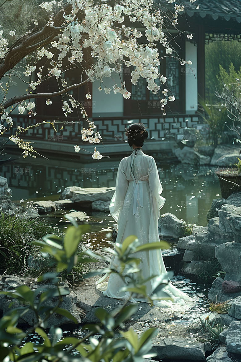 花卉汉服人物浪漫人像摄影图