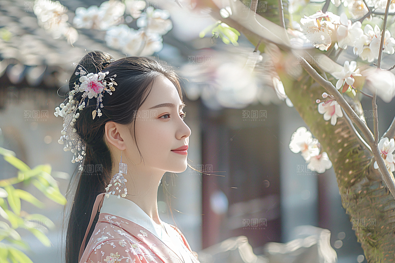花卉汉服人物古风美女摄影图