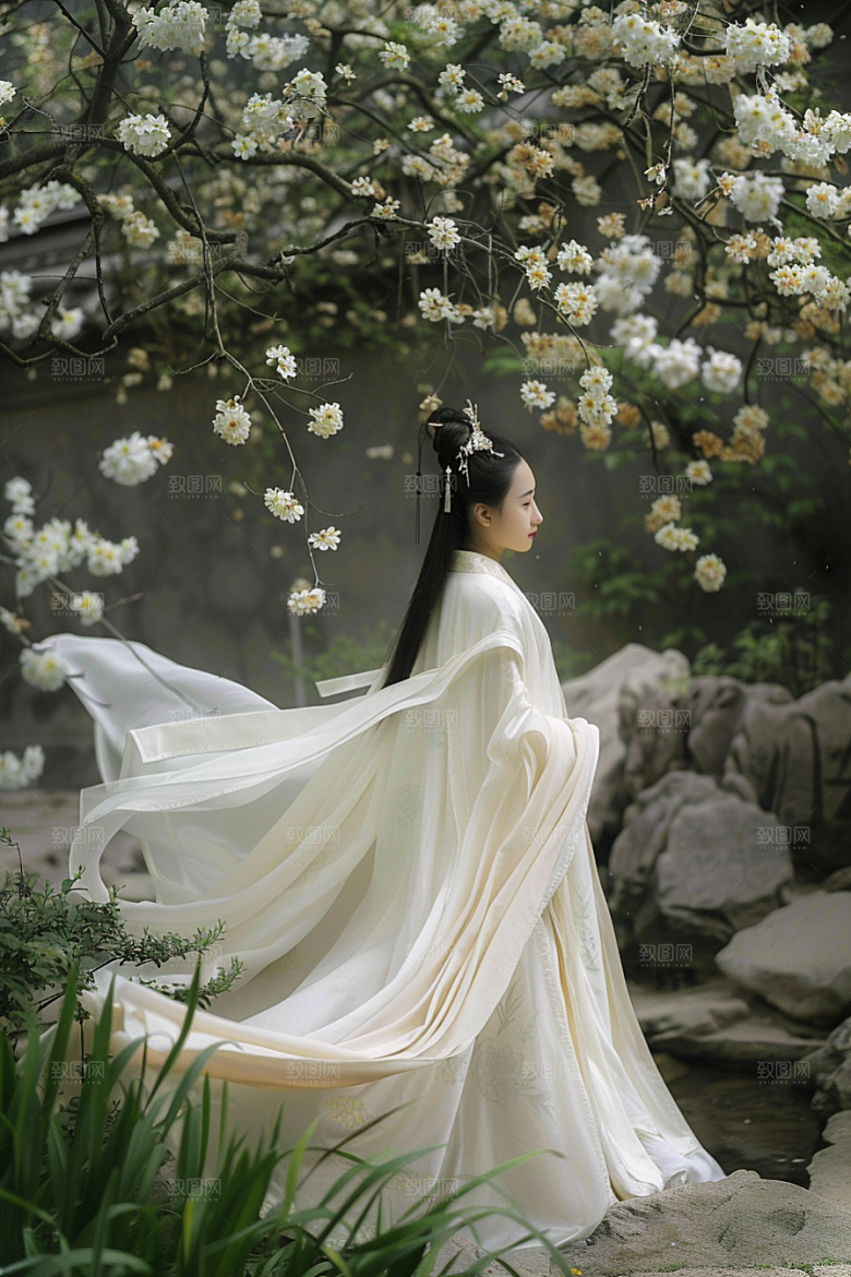 花卉汉服人物人像美女摄影图
