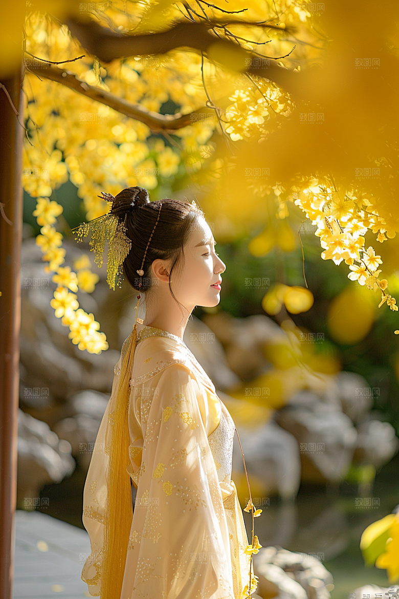 花卉汉服人物美景高清摄影图