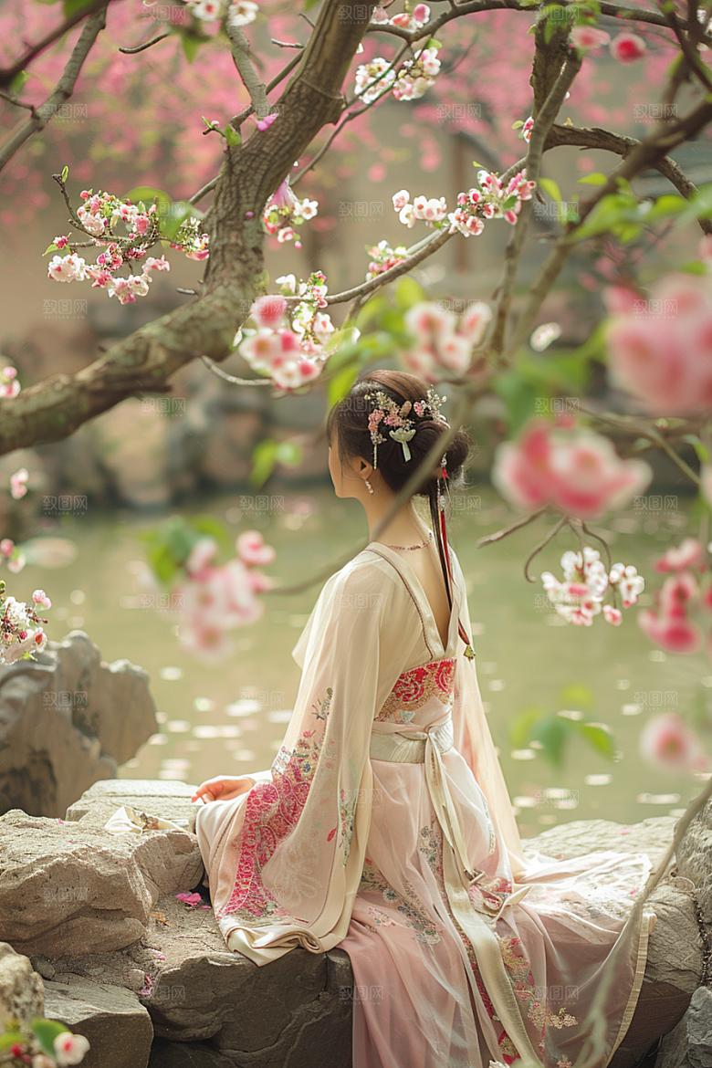 花卉汉服人物浪漫高清摄影图