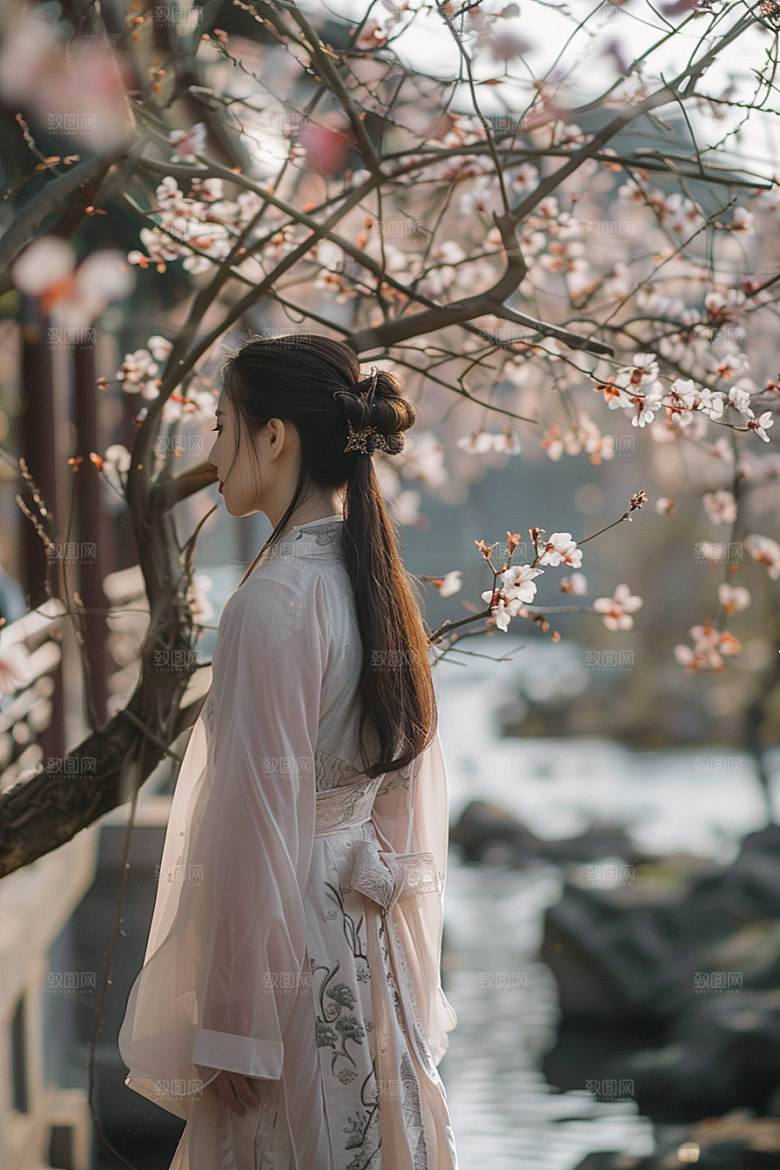 花卉汉服人物写真中国风摄影图
