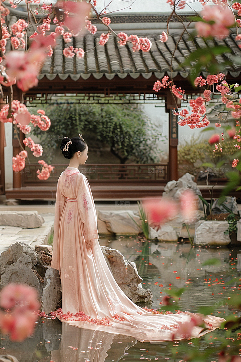 花卉汉服人物中式浪漫摄影图