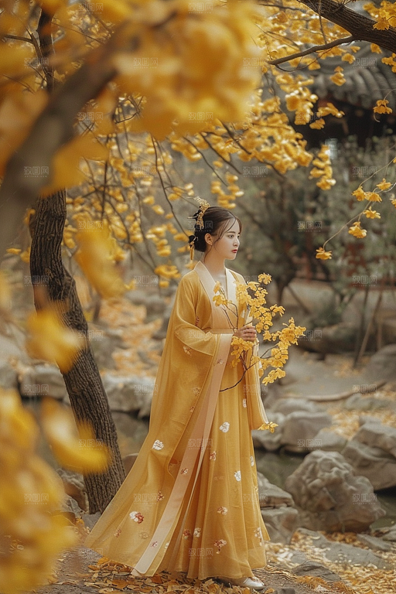 花卉汉服人物人像唯美摄影图