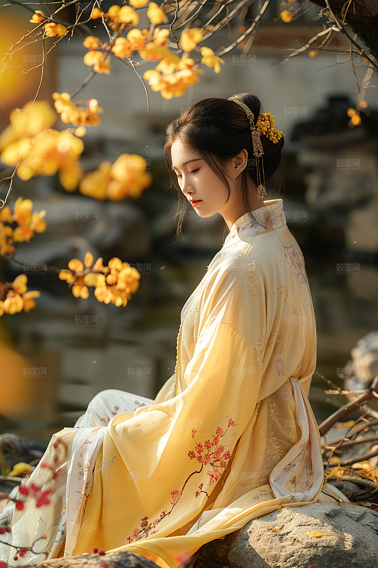 花卉汉服人物唯美写真摄影图